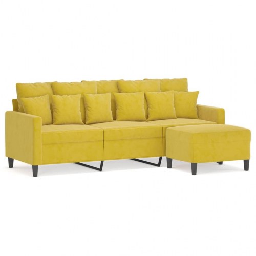 3-personers sofa med fodskammel 180 cm - velour, gul