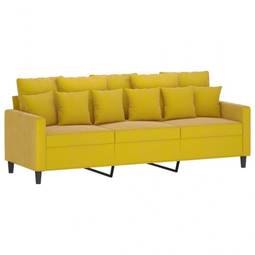 3-personers sofa med fodskammel 180 cm - velour, gul