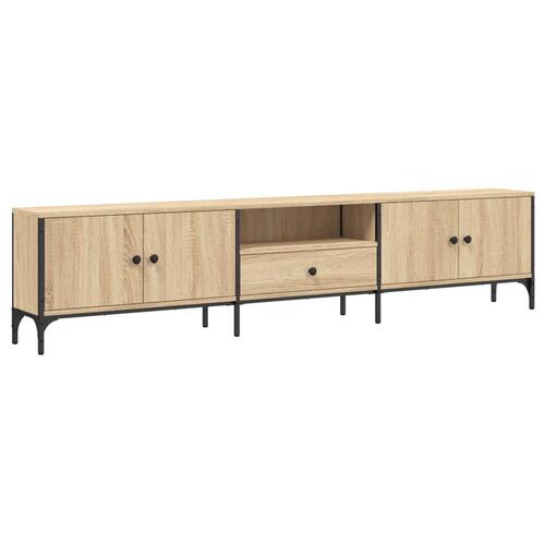 Tv-bord med skuffe 200x25x44 cm konstrueret træ sonoma-eg