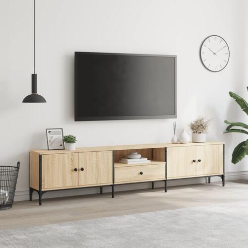 Tv-bord med skuffe 200x25x44 cm konstrueret træ sonoma-eg
