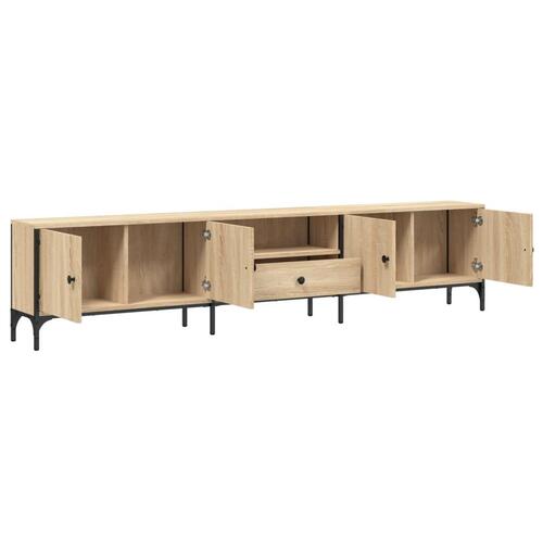 Tv-bord med skuffe 200x25x44 cm konstrueret træ sonoma-eg