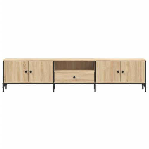 Tv-bord med skuffe 200x25x44 cm konstrueret træ sonoma-eg