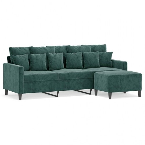 3-personers sofa med fodskammel i velour - mørkegrøn, 198 cm