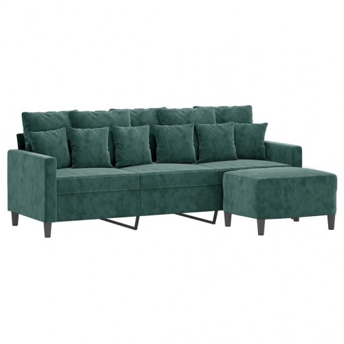 3-personers sofa med fodskammel i velour - mørkegrøn, 198 cm