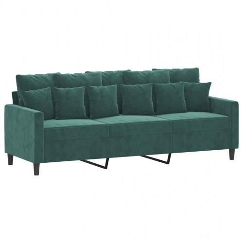 3-personers sofa med fodskammel i velour - mørkegrøn, 198 cm