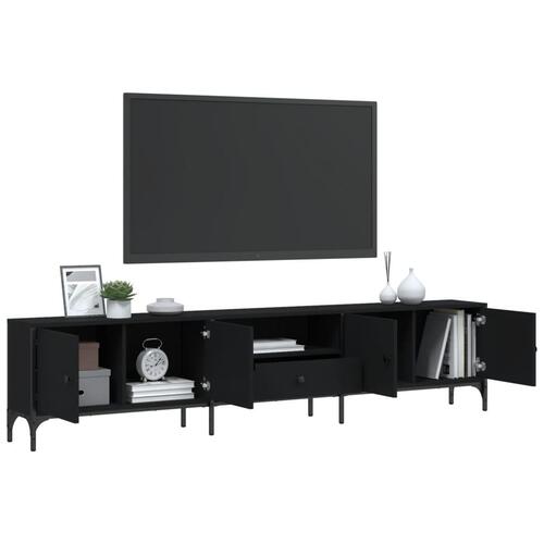 Tv-bord med skuffe 200x25x44 cm konstrueret træ sort