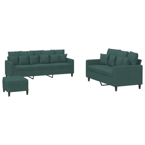 Sofasæt i velour med hynder - 3 dele, mørkegrøn