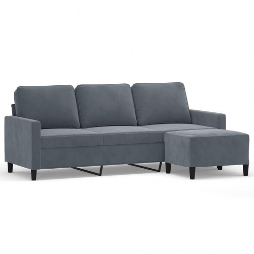 3-personers sofa med fodskammel i velour - mørkegrå, 198 cm