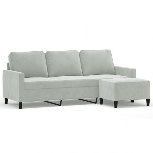3-personers sofa med chaiselong/fodskammel - 180 cm velour, lysegrå