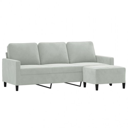 3-personers sofa med chaiselong/fodskammel - 180 cm velour, lysegrå