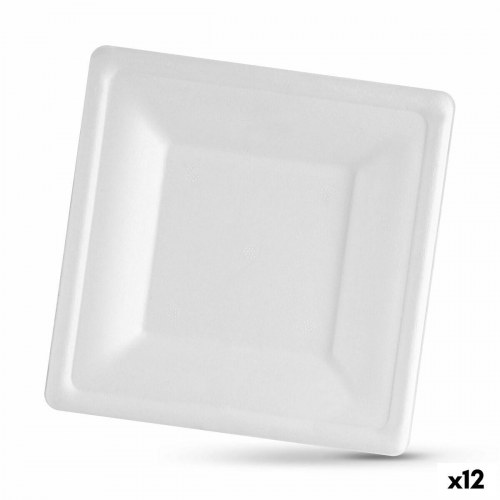 Algon engangstallerken af sukkerrør, hvid, firkantet 16 cm - 12 stk.