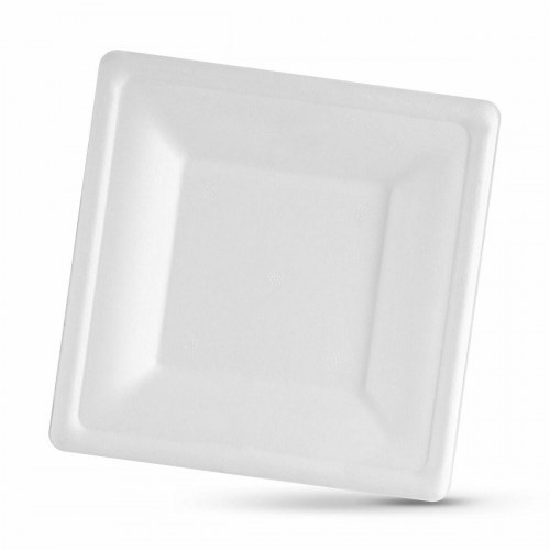 Algon engangstallerken af sukkerrør, hvid, firkantet 16 cm - 12 stk.
