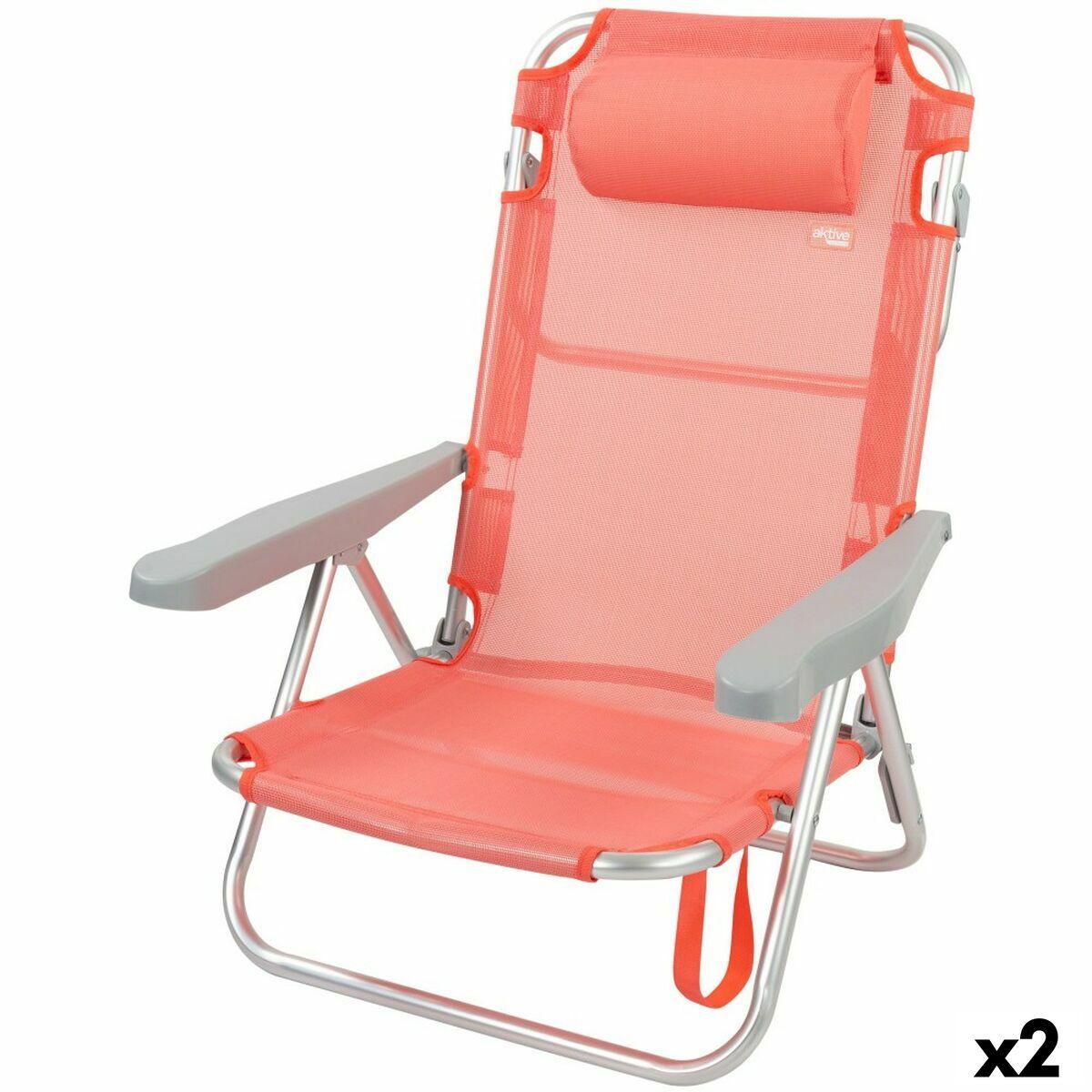 Sammenfoldelig stol med nakkestøtte Aktive Flamingo Koral 48 x 84 x 46 cm (2 enheder)