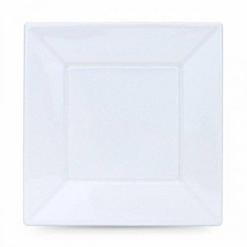 Algon genanvendelige firkantede plasttallerkener, hvid - 23 × 23 × 2 cm (24 stk.)