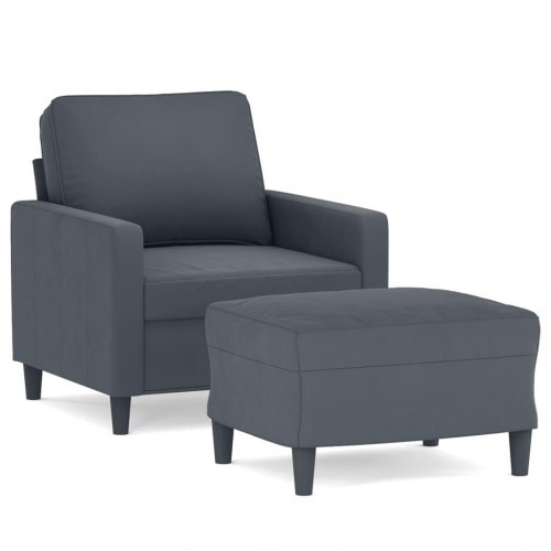 Sofastol med fodskammel i velour - 60 cm sæde, mørkegrå