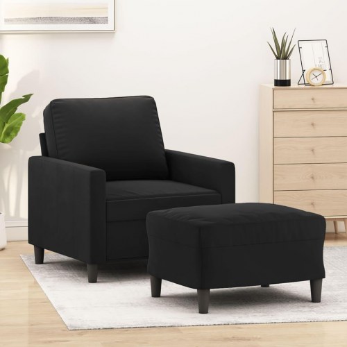 Sofastol med fodskammel 60 cm i velour - sort