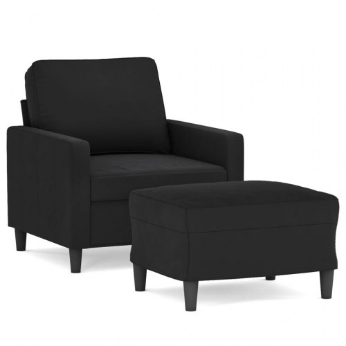 Sofastol med fodskammel 60 cm i velour - sort