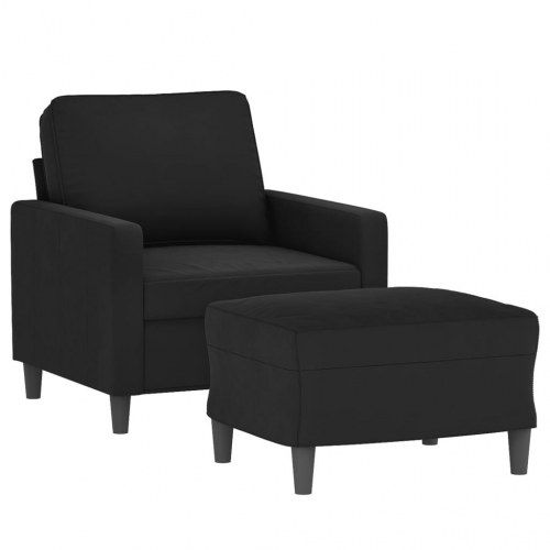 Sofastol med fodskammel 60 cm i velour - sort