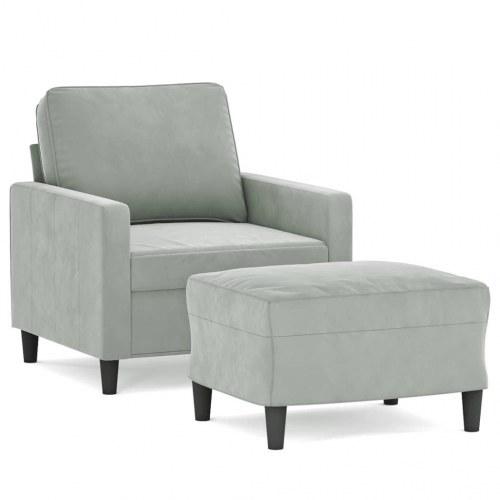 Sofastol med fodskammel i velour - 60 cm sædebredde, lysegrå