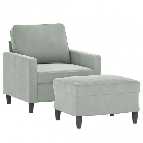 Sofastol med fodskammel i velour - 60 cm sædebredde, lysegrå