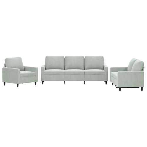 Sofasæt i velour - 3 dele med hynder, lysegrå