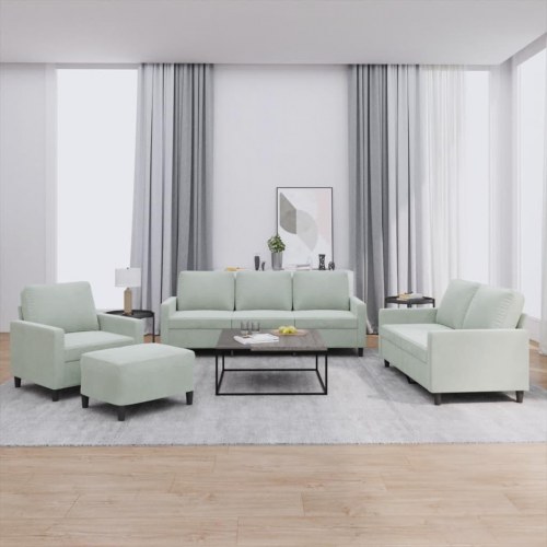 Sofasæt i velour, 4 dele med hynder - lysegrå