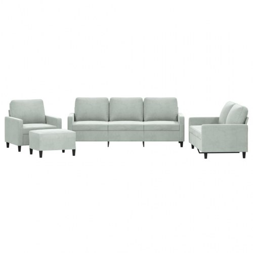 Sofasæt i velour, 4 dele med hynder - lysegrå
