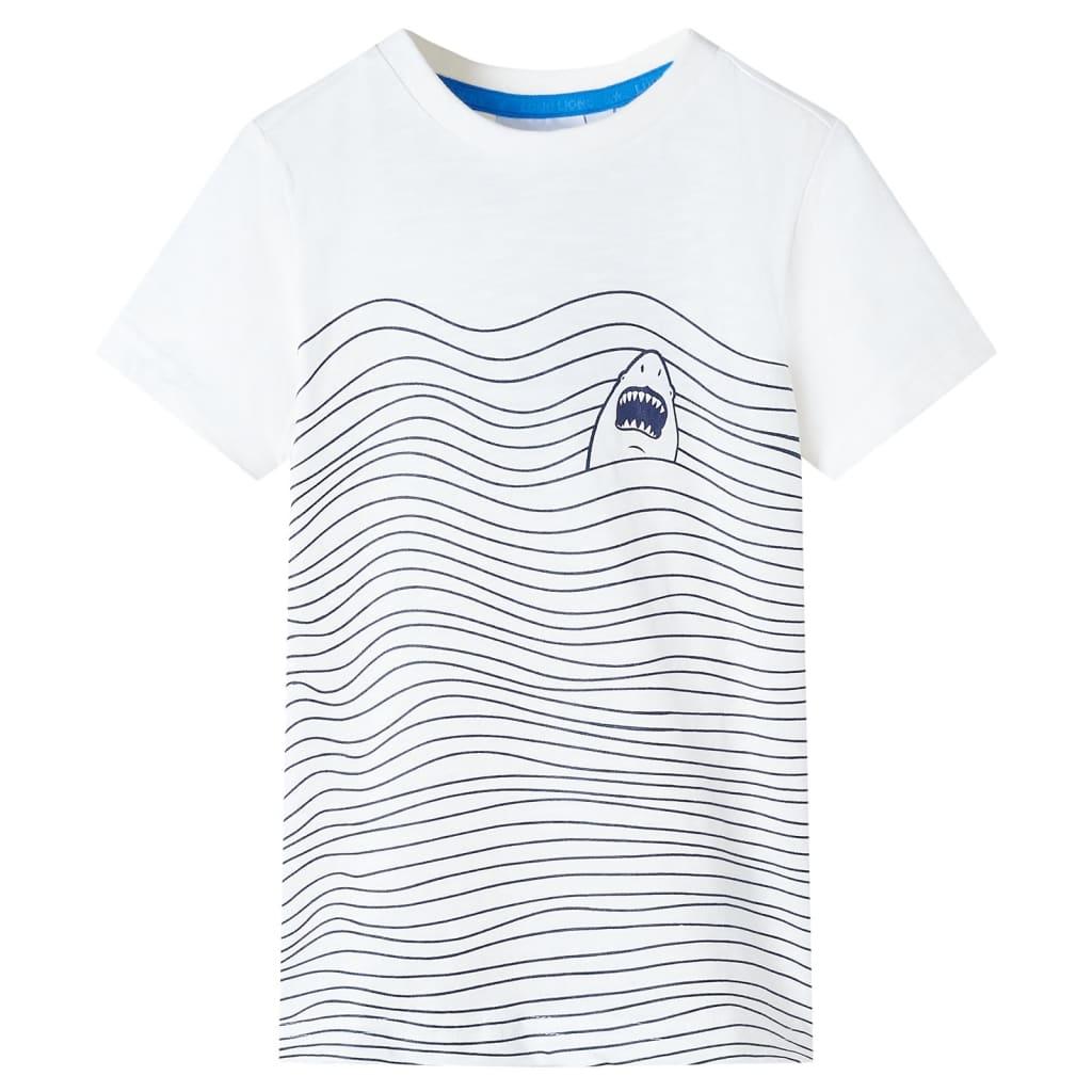 T-shirt til børn str. 140 - ecru med hajprint