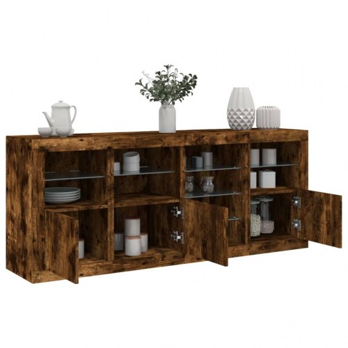 Skænk med LED-lys - 164 × 37 × 67 cm, røget egetræsfarve