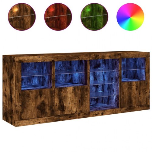 Skænk med LED-lys - 164 × 37 × 67 cm, røget egetræsfarve