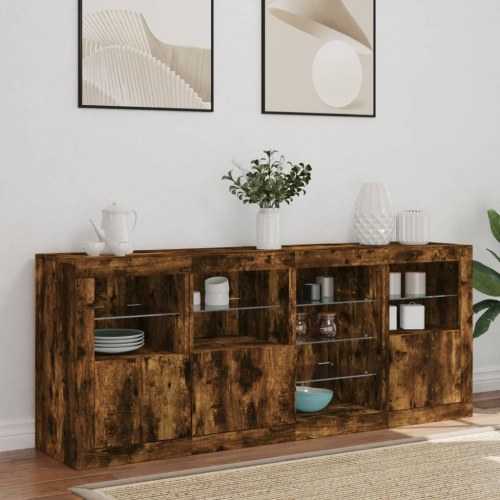Skænk med LED-lys - 164 × 37 × 67 cm, røget egetræsfarve