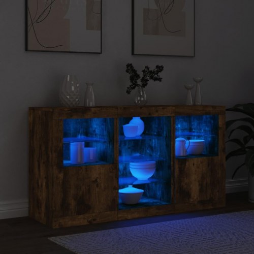 Skænk med LED-lys 123 × 37 × 67 cm - røget egetræsfarve