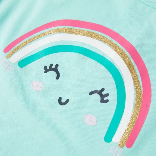 T-shirt til børn str. 140 - lys mintgrøn med regnbueprint