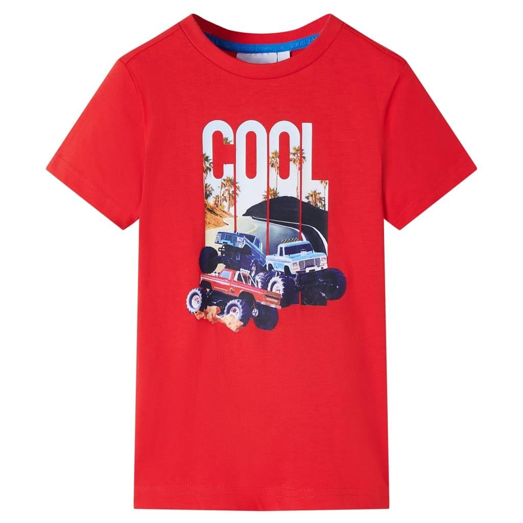 T-shirt til børn str. 104 - rød med bil-print
