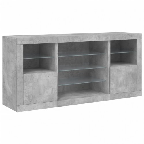Skænk med LED-lys - betongrå, 142,5 x 37 x 67 cm