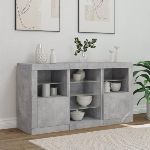 Skænk med LED-lys 123×37×67 cm - betongrå