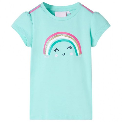 T-shirt til børn str. 104 - lys mintgrøn med regnbueprint