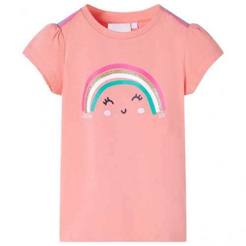 T-shirt til børn str. 140 - lys koralfarve med regnbue