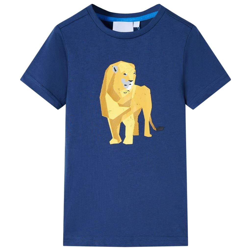 T-shirt til børn str. 116 - mørkeblå med løveprint