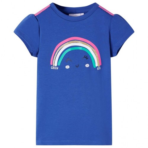 T-shirt til børn str. 116 - koboltblå med regnbueprint
