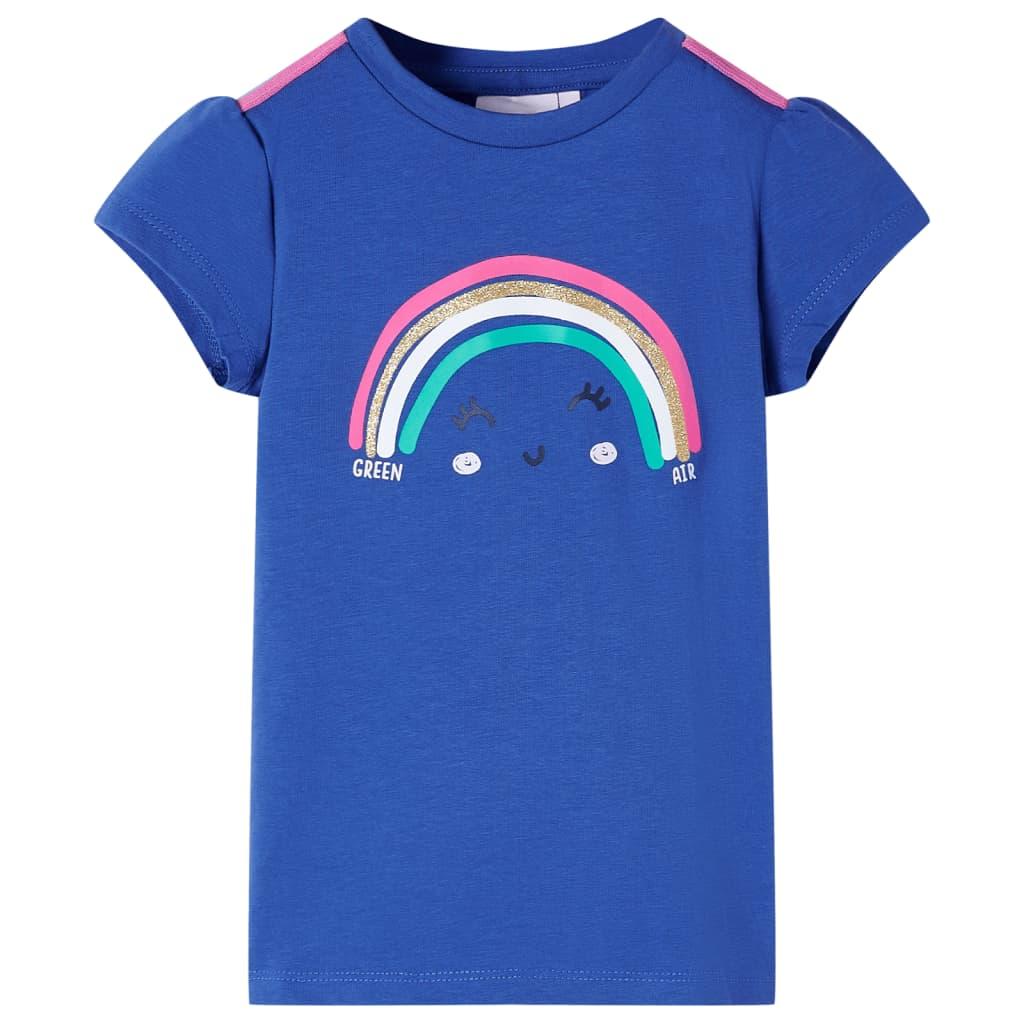 T-shirt til børn str. 116 - koboltblå med regnbueprint
