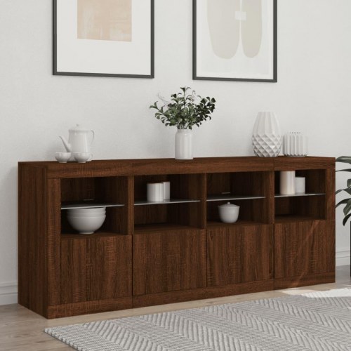 Skænk med LED-lys 163x37x67cm brun egetræsfarve