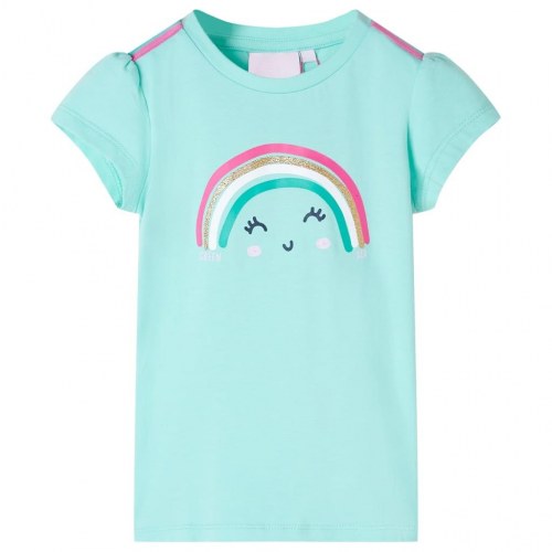 T-shirt til børn med regnbueprint str. 116 lys mintgrøn