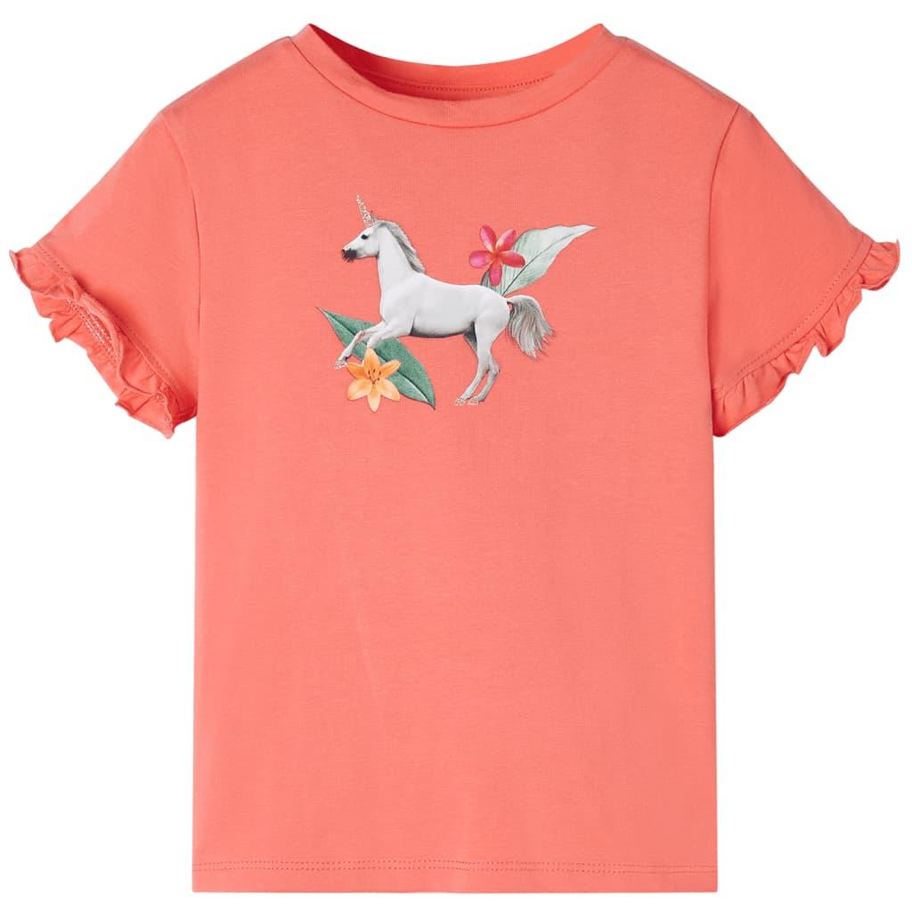 T-shirt til børn str. 116 koralfarvet