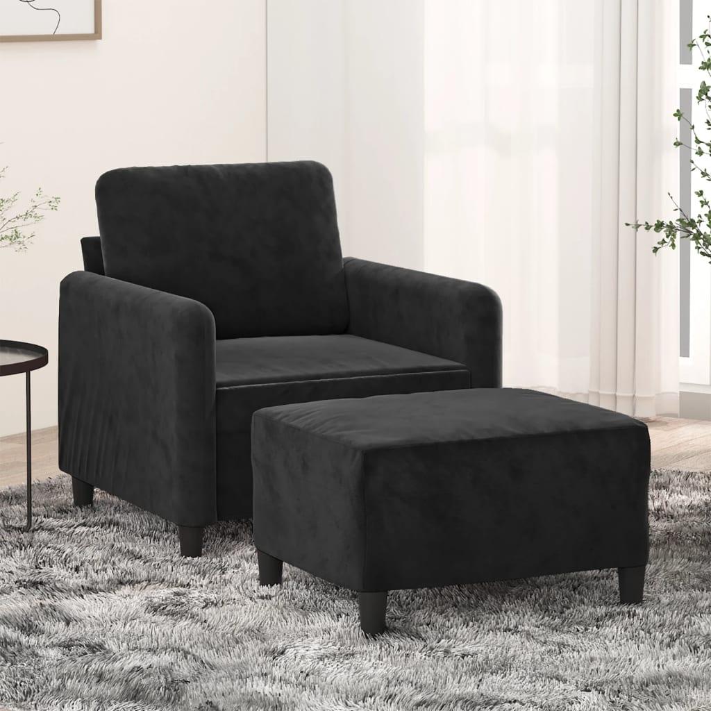 Sofastol Med Fodskammel 60 Cm Velour - Sort