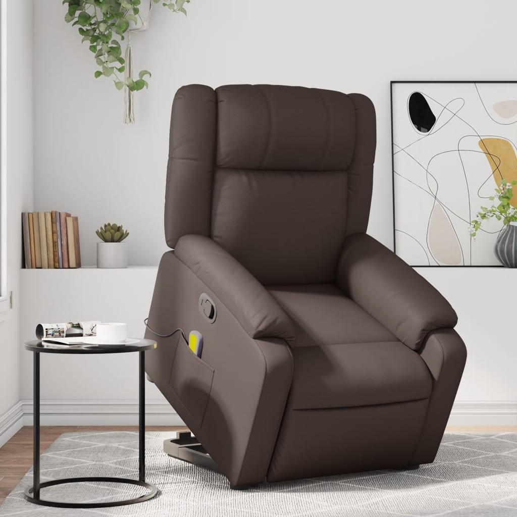 Løftestol med massagefunktion kunstlæder brun billede