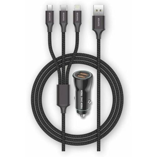 Universal USB oplader til bil + kabel Tech One Tech Dobbelt USB x 2 1,2 m