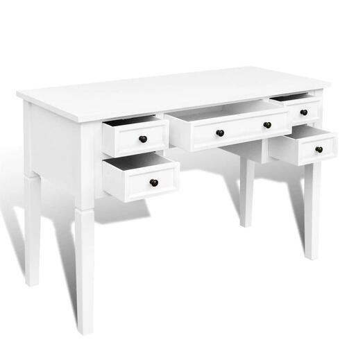 Skrivebord med fem skuffer hvid