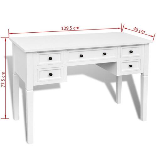 Skrivebord med fem skuffer hvid