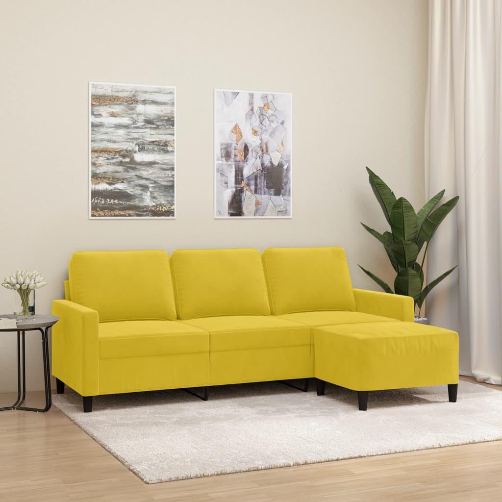 3 Personers Sofa Med Fodskammel 180 Cm Velour Gul